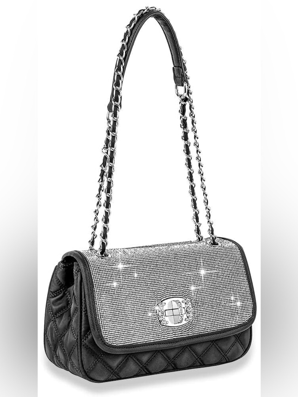 Sparkle Quilted Shoulder Bag, black